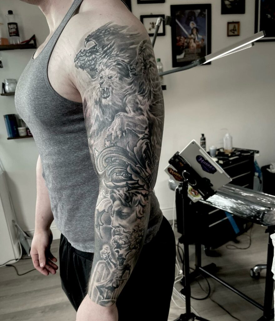 Beard Man Animals Arm Black And White Tattoo