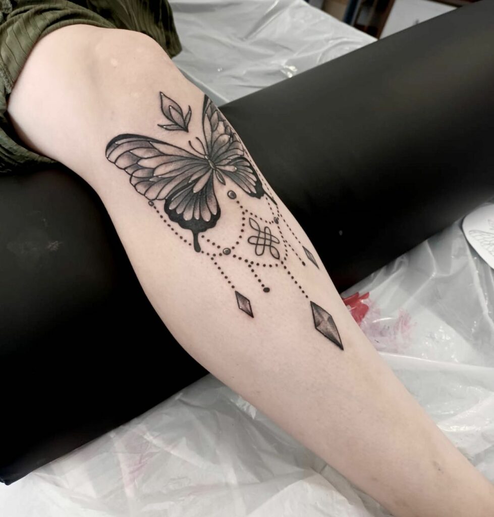 Butterflies Forearm Black And White Tattoo
