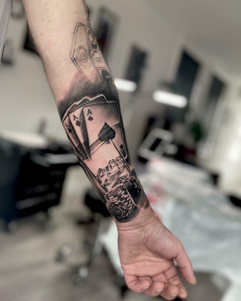 Card Forearm Black And White Tattoo