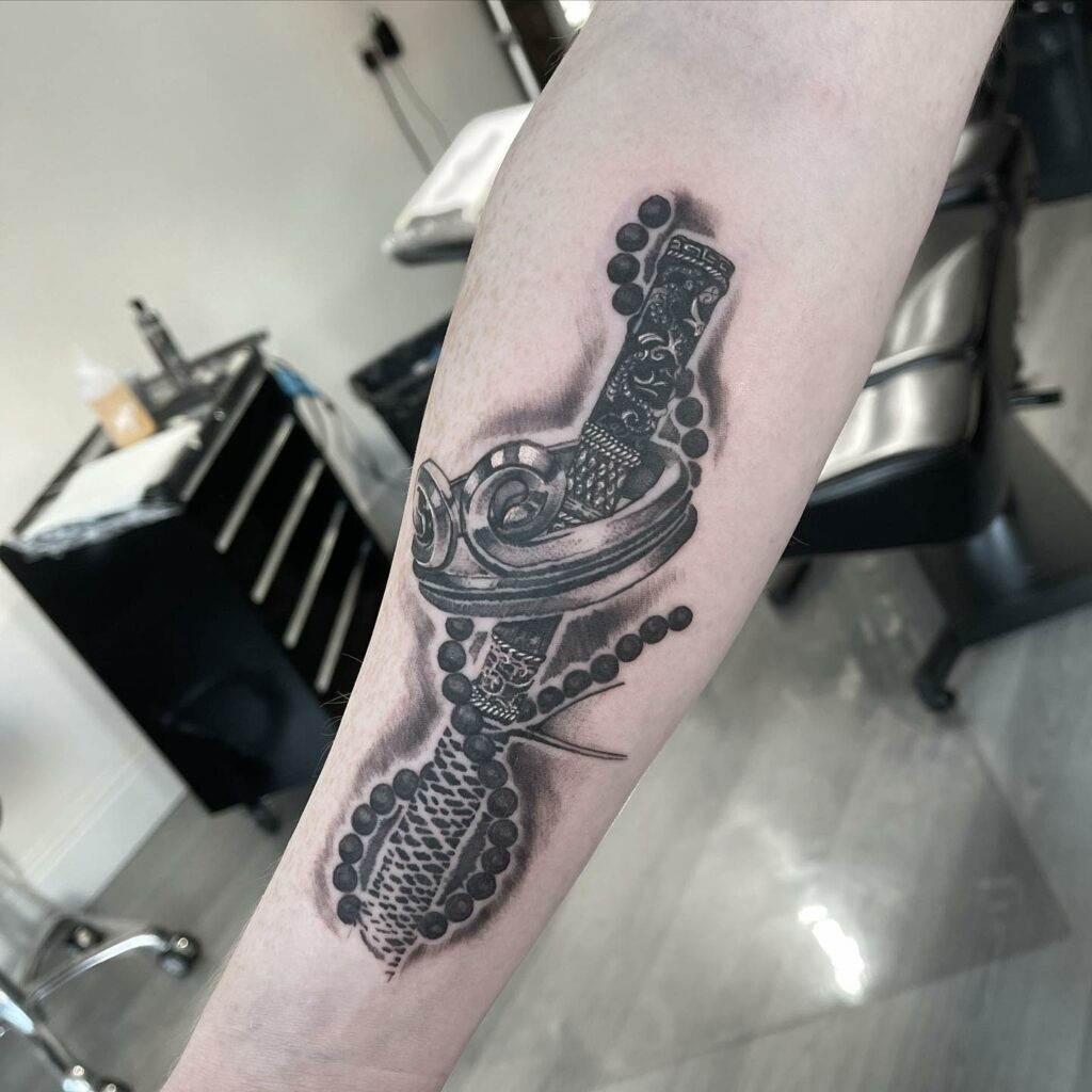 Dagger Forearm Black And White Tattoo