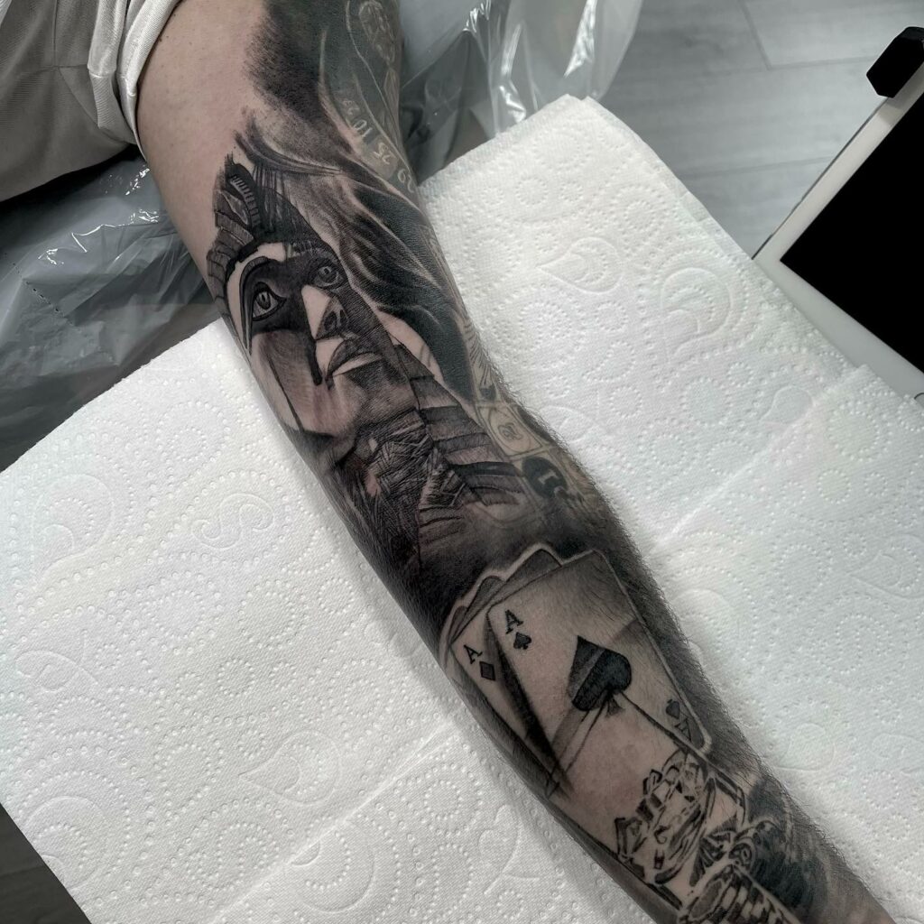 Egyptian Mummy Forearm Black And Grey Tattoo