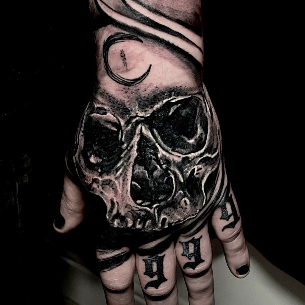 Evil Skull Black And Grey Tattoo