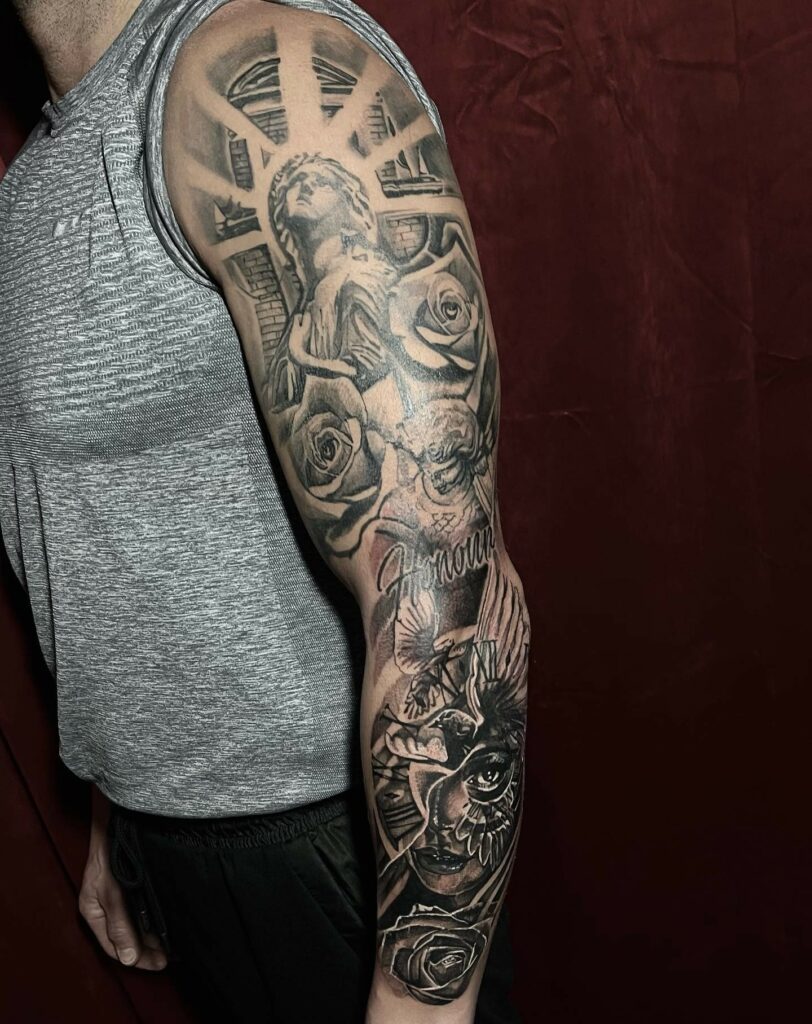 Jesus Eye Hand Black And White Tattoo