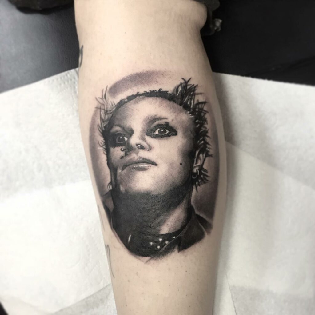 Man Faced Forearm Black And White Tattoo