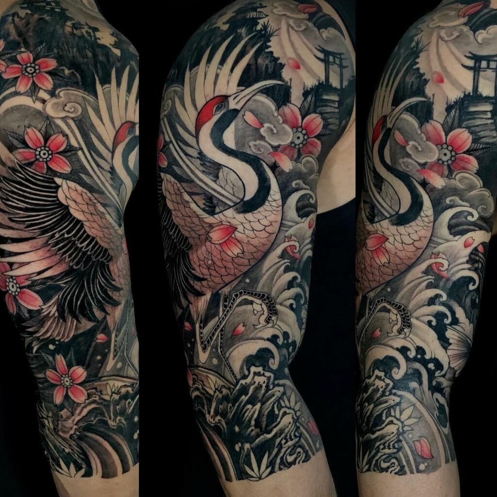 Swan, Snake Flower Colour Tattoo
